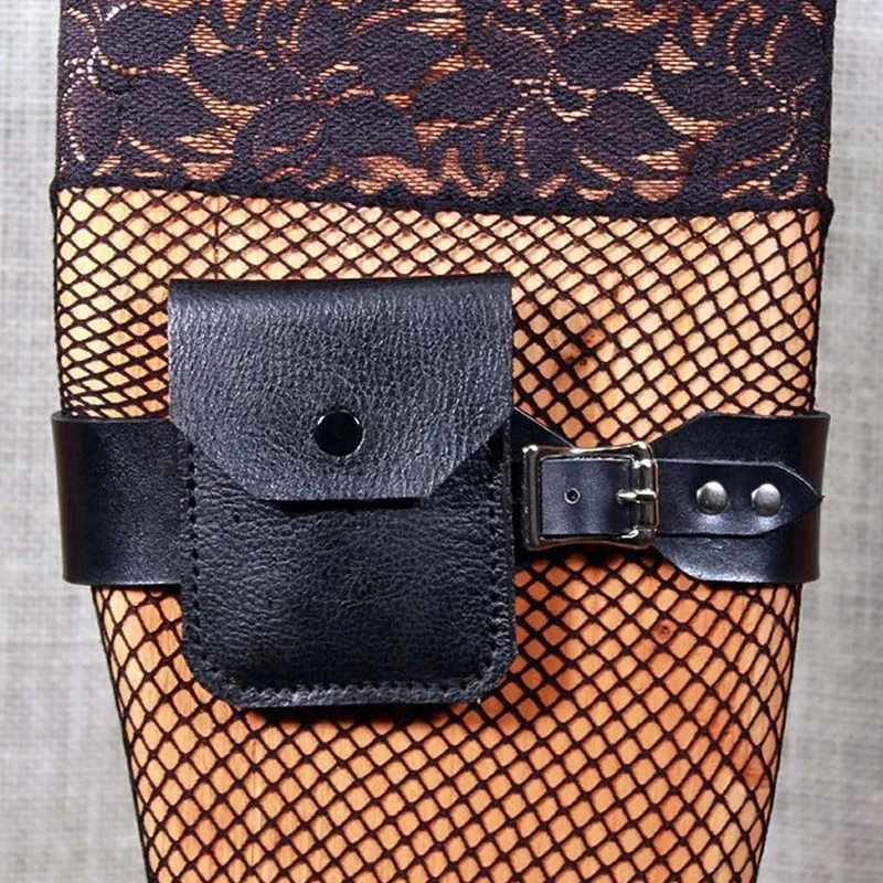 Женский аксессуар в стиле стимпанк и готика кожаная сумочка на бедро ретро-рок