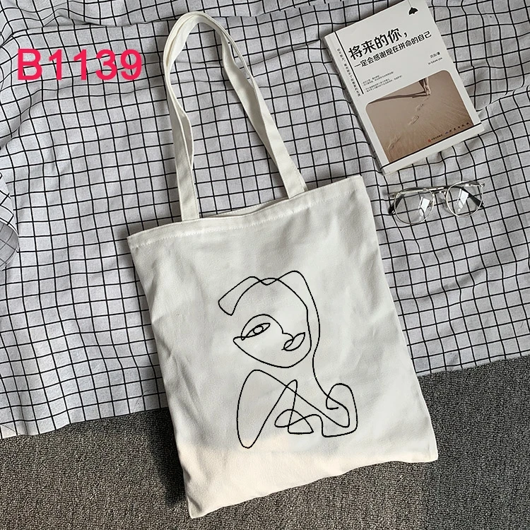 

Abstract Face Line Art Tote Bag Canvas Bag Korean Fashion Girl Tote Bag Student Sling Bags