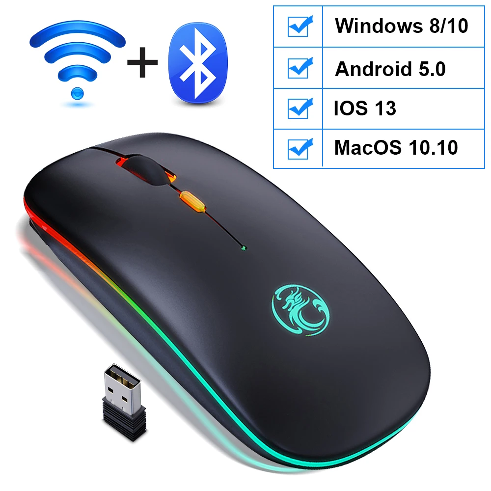 

New Wireless Bluetooth-compatible Rechargeable Mouse Computer Silent LED Backlit Ergonomic Gaming for Laptop PC Trackball
