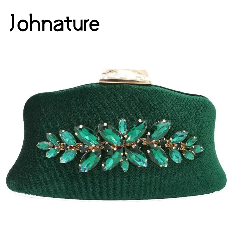 Женские вечерние сумки Johnature из велюра с бриллиантами одноцветные на плечо| |