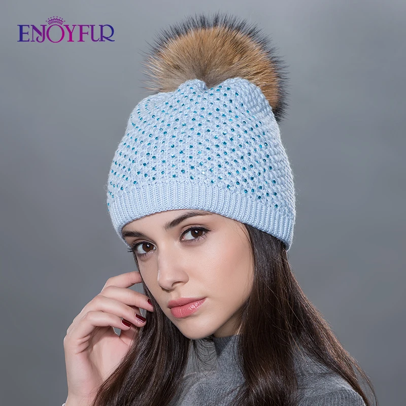Женщины меховая шапка для зимней трикотажной шерсти шапочки пушистого меха