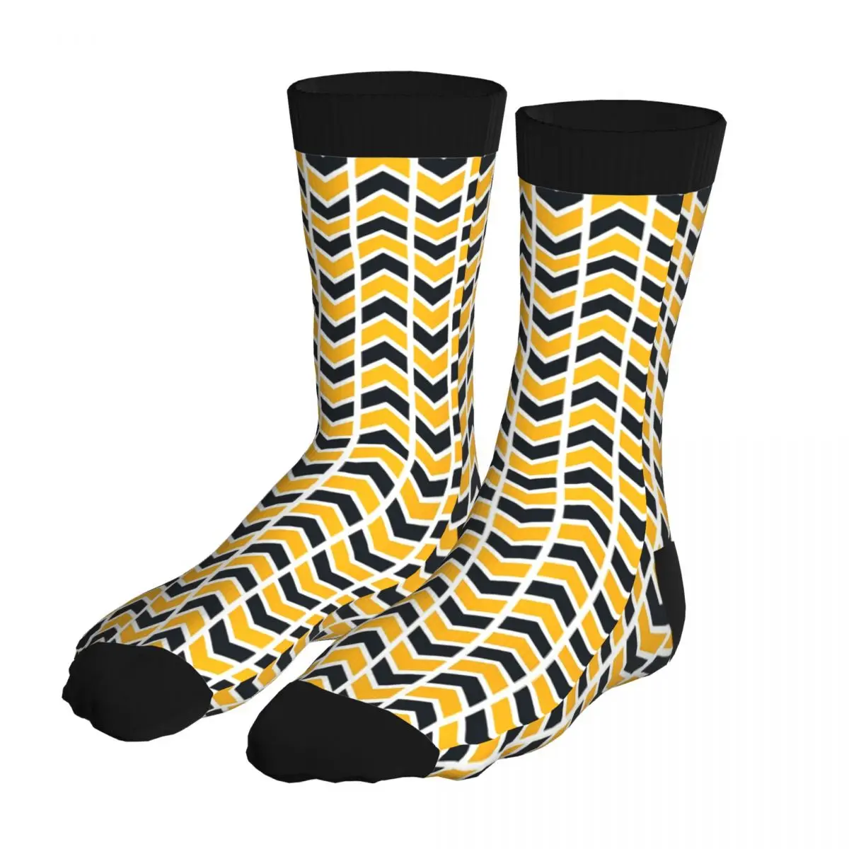 

Men Black Gold Chevrons Striped Socks 5% Spandex Tops Vintage Crew Geometric Diamond Middle Tube socks Party Socks