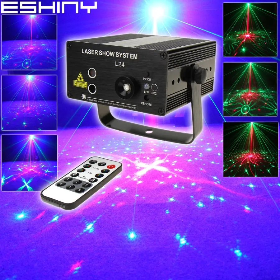 ESHINY Mini R&G 48 Patterns Laser Projector Blue Led Gobo Remote DJ lighting Disco Xmas Dance Party Stage Light Show N75L48