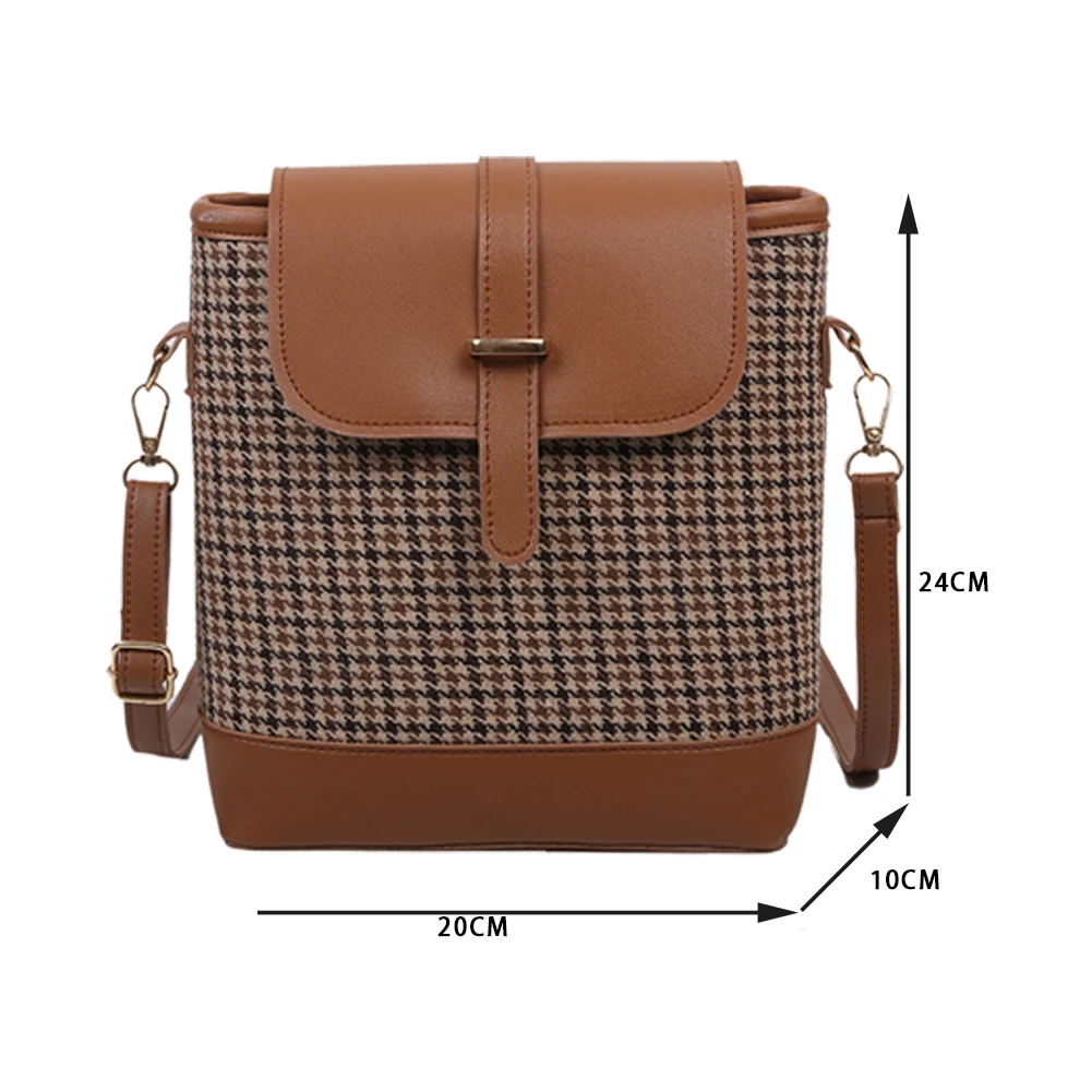

Casual Ladies PU Leather Shoulder Crossbody Handbags Vintage Women Bucket Messenger Bag Portable Plaid Pattern Travel Pouch