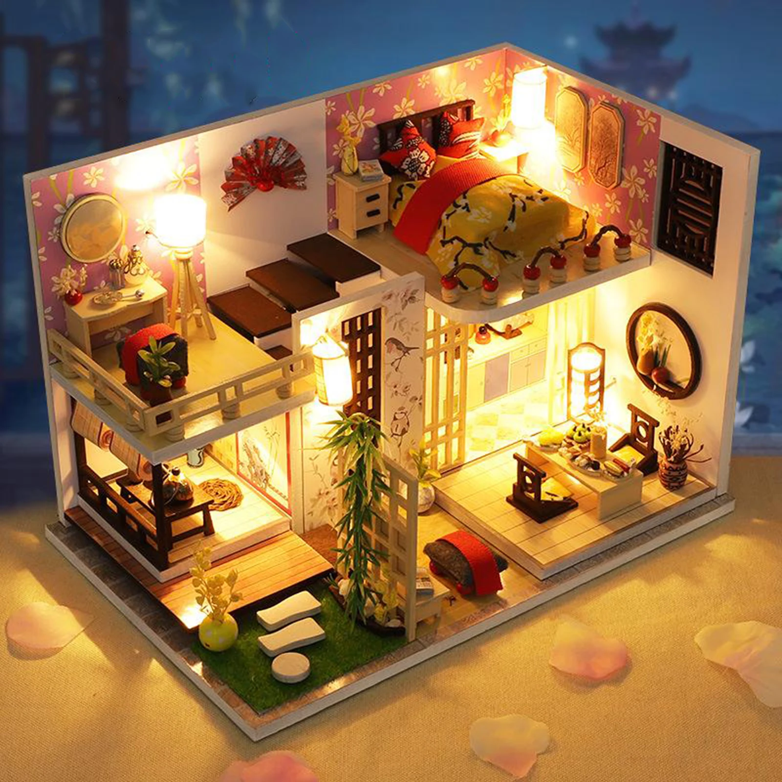 

1:24 Scale 3D Wooden Doll House Kit Dollhouse Furniture with Dust Cover