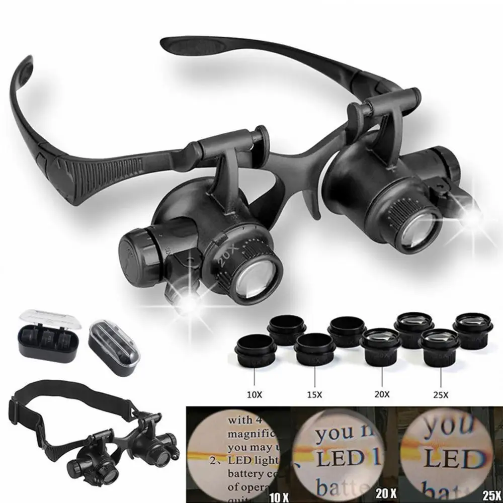 

Hot Sales!!! Head-mounted Jewelry Watch Repair Magnifier Loupe Glasses with LED Light 8 Lens