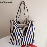 summer stripe canvas tote bag female casual large capcity handle bag simple shoulder bags shopping handbag daily totes feminina