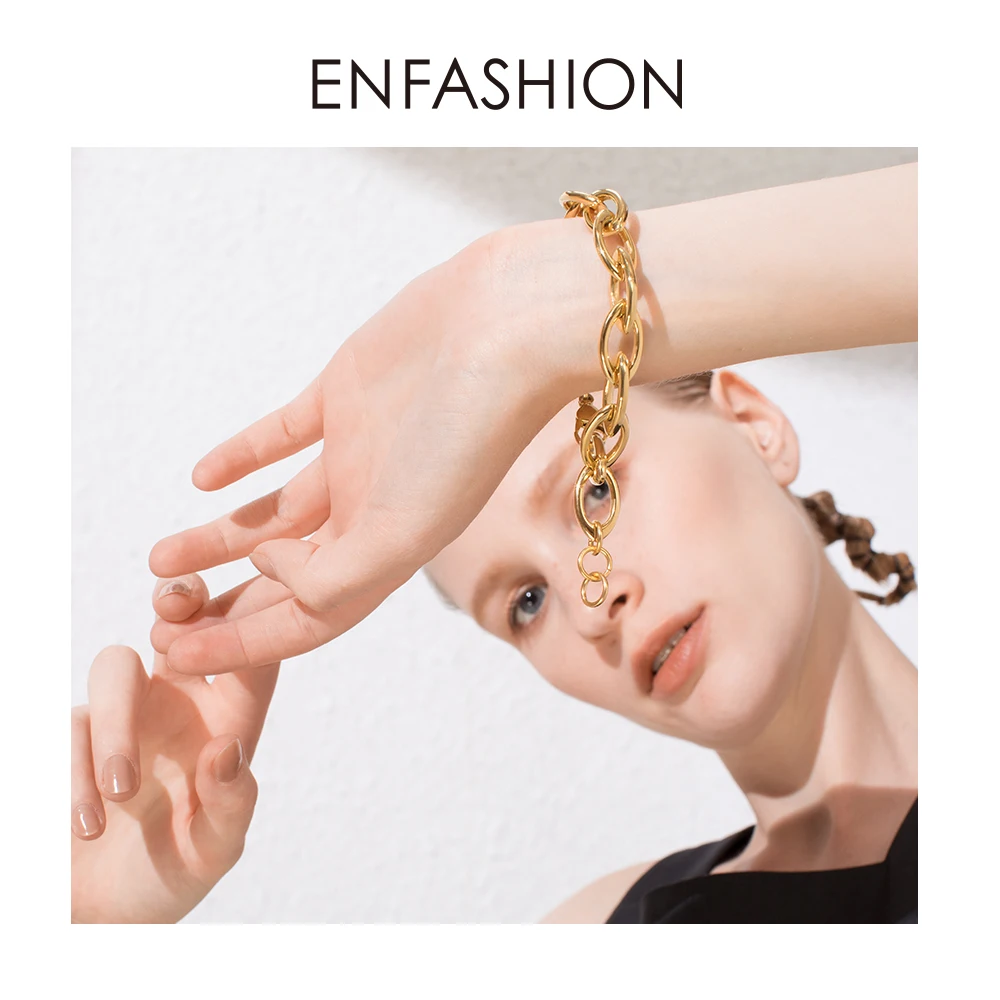 ENFASHION панк звеньевая цепь браслеты для женщин золотой цвет нержавеющая сталь толстая цепь браслет модное ювелирное изделие BM192012
