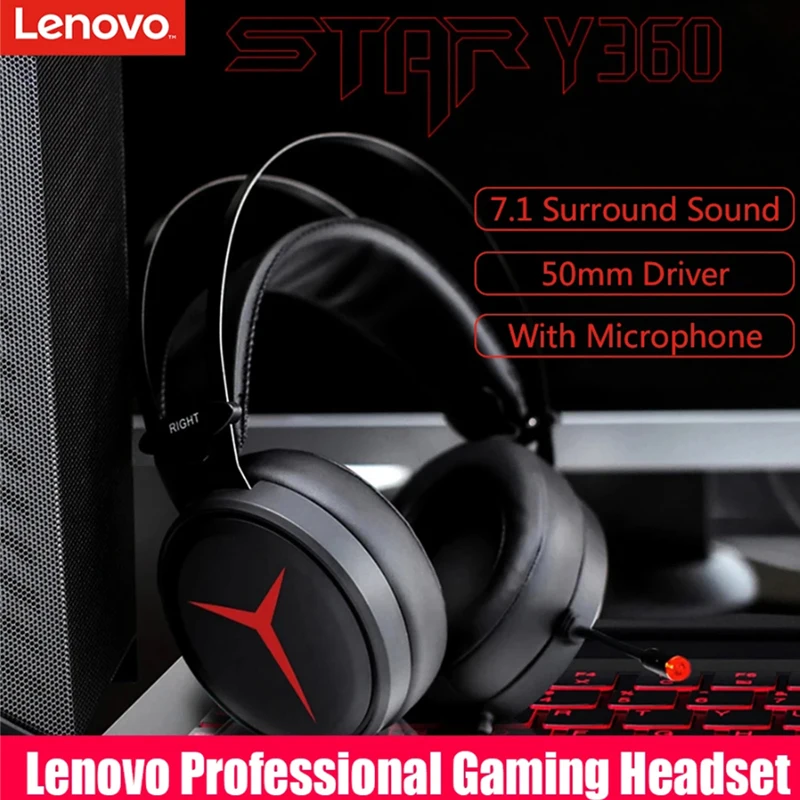 

Lenovo Y360 Gaming Headset Wired Professional 7.1 Surround Sound 50mm Drive Unit Over Ear Headphone With Mic USB Handset Game