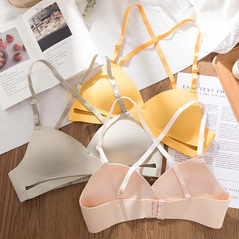 Женский бесшовный бюстгальтер без косточек Wasteheart желтый слитный с вырезами