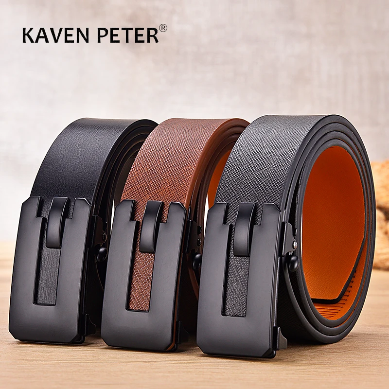 Belts For Men Automatic Buckle Top Quality Genuine Luxury Leather Male Business Belt Jeans 3.5cm Width Classic Black Buckle