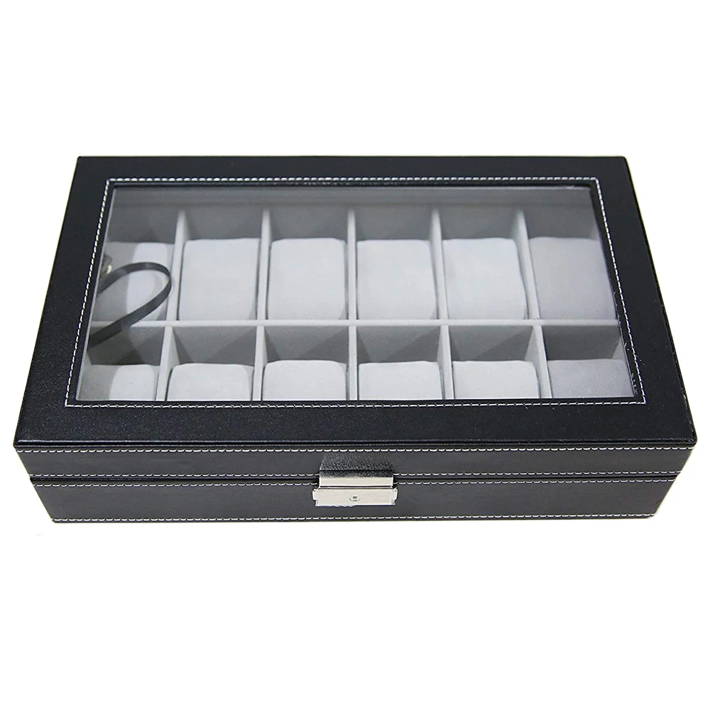 12 Grids Watch Box PU Leather Watch Organizer Watches Men Quartz Watches Organizer Box Jewelry Display Watch Holder Gift D30