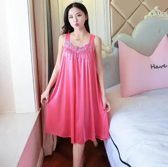 

Loose nightgowns women ice silk sexy sleepwear sleeveless summer nightshirt female night dress sleep wear sleeping dress