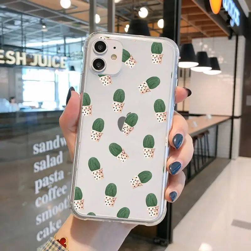

Cute plant cortoon cactus Phone Case Transparent for iPhone 11 12 mini pro XS MAX 8 7 6 6S Plus X 5S SE 2020 XR