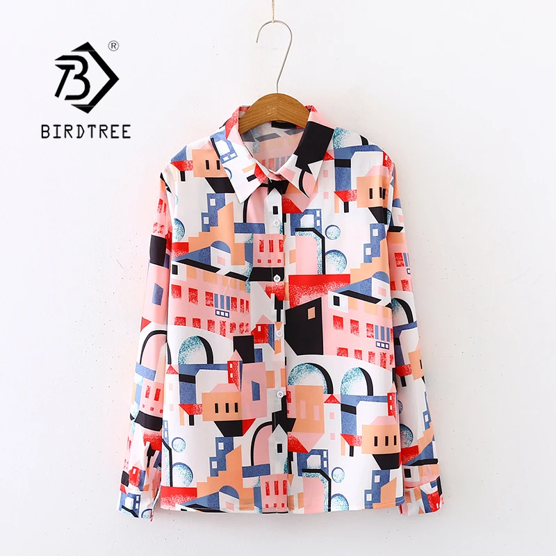 Женская шифоновая блузка с пиксельным принтом винтажная Свободная рубашка