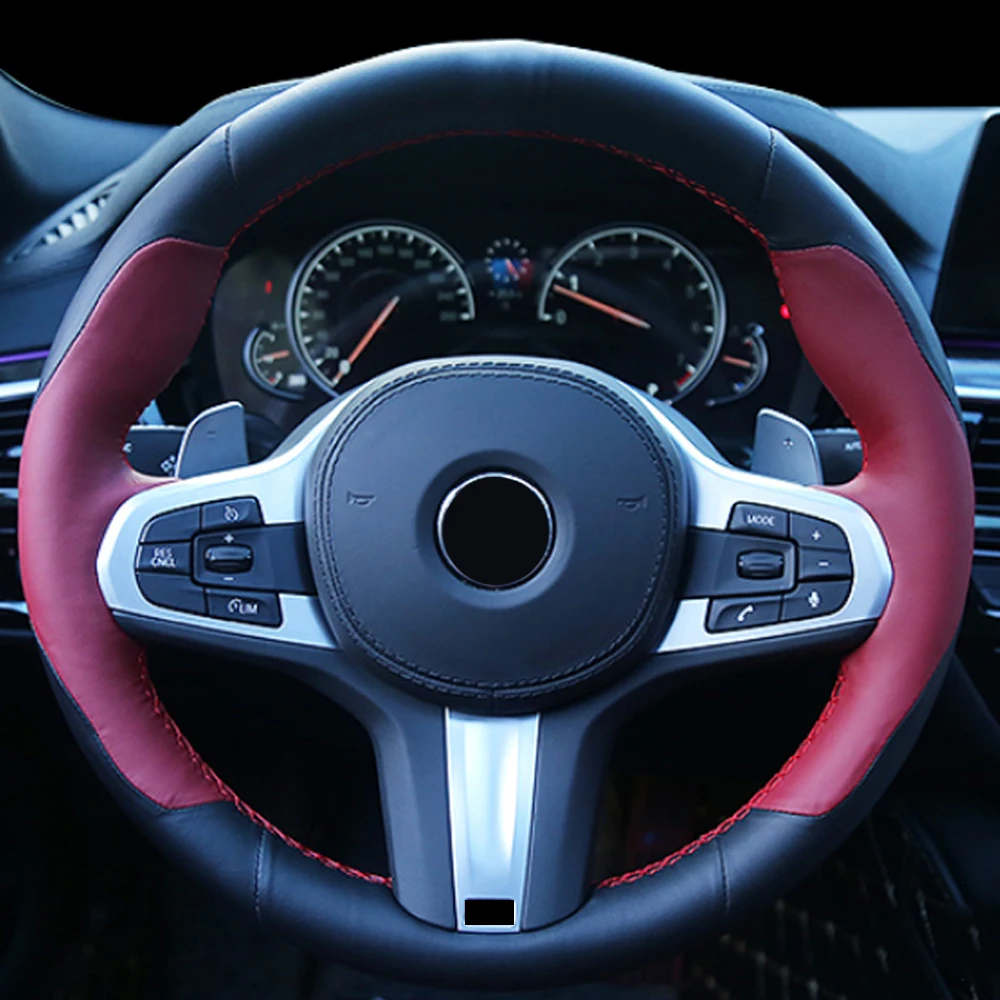 

CarManGo Car Accessories Steering Wheel Cover Cow Leather Needles and Thread Sewing Decoration for BMW 5 Series G30 2017-2020