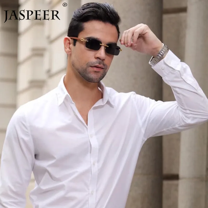 JASPEER Punk Rimless Rectangle Sunglasses - Men Women Vintage Shades, UV400 Driving Sun Glass, Frameless Gradient Fashion Eyewear image 3