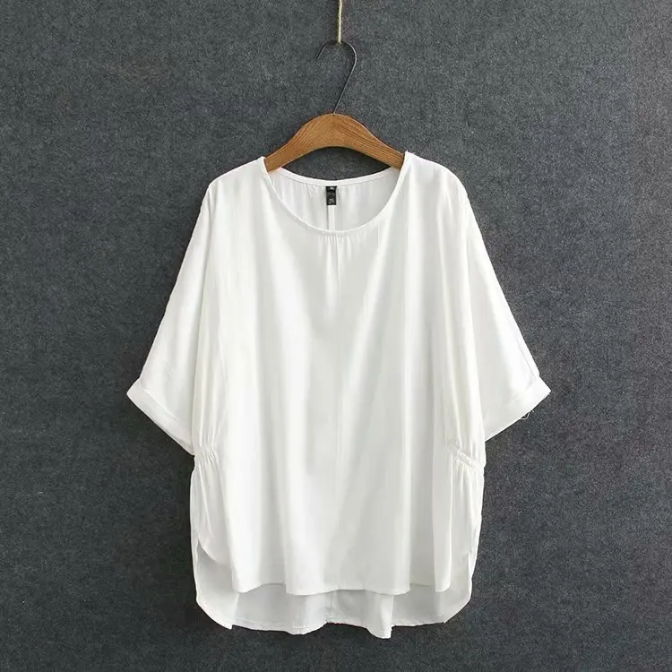 

New 2021 Ladies Spring Summer Plus Size Tops For Women Large Half Sleeve Loose Casual Blue White Cotton Shirt 3XL 4XL 5XL 6XL