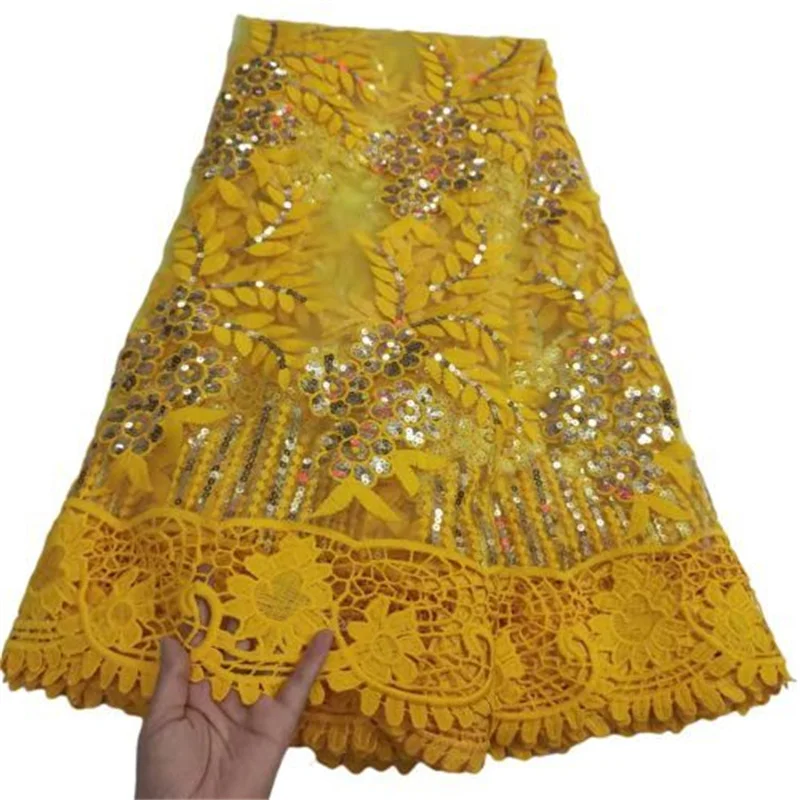 White Nigerian Mesh Net Lace Fabric African Sequins High Quality French Tulle Yellow with | Дом и сад