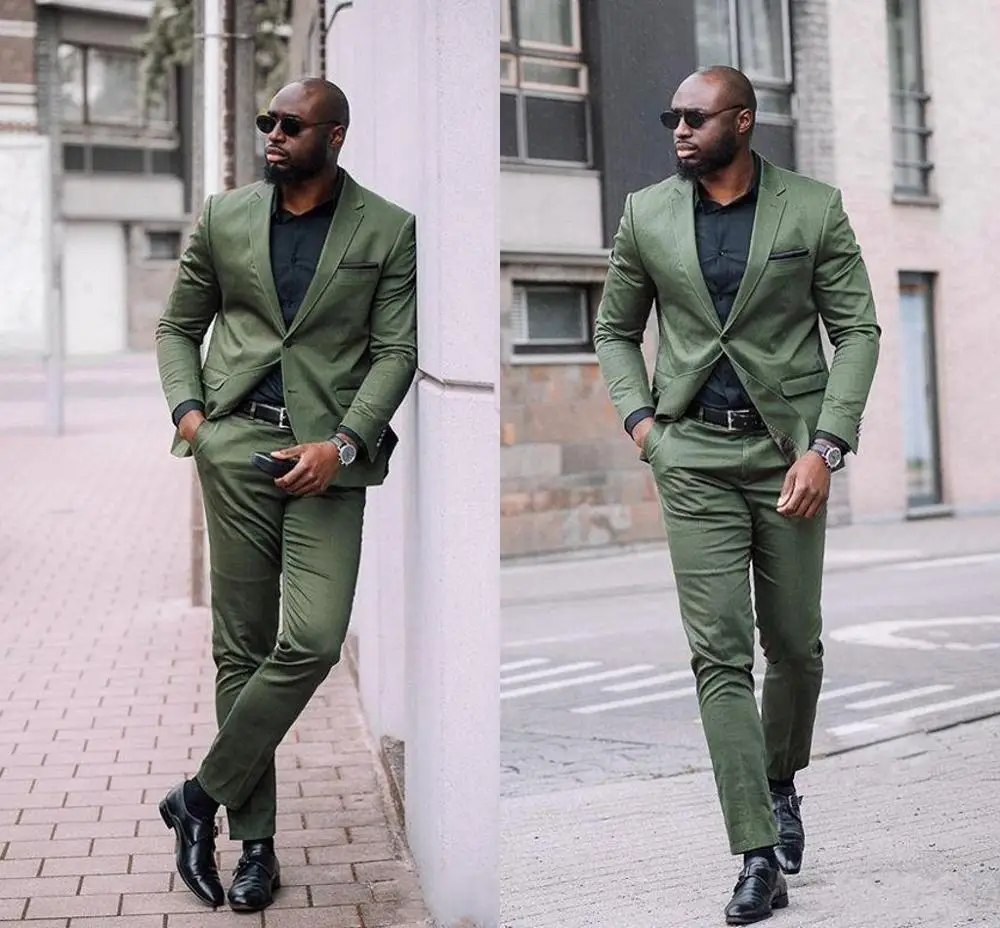 Модные охотничьи армейские зеленые мужские костюмы приталенные две штуки