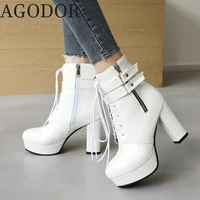 agodor lace up ankle boots for women block heel booties platform winter shoes women pink ankle boots gothic ankle boots