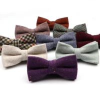 high quality mens wool cotton bow tie for men wedding business butterfly solid plaid bowtie england cravat clothing accessories