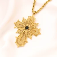 exquisite gold color green zircon big cross pendant necklace for women elegant vintage ethiopian africa jewelry wedding gifts
