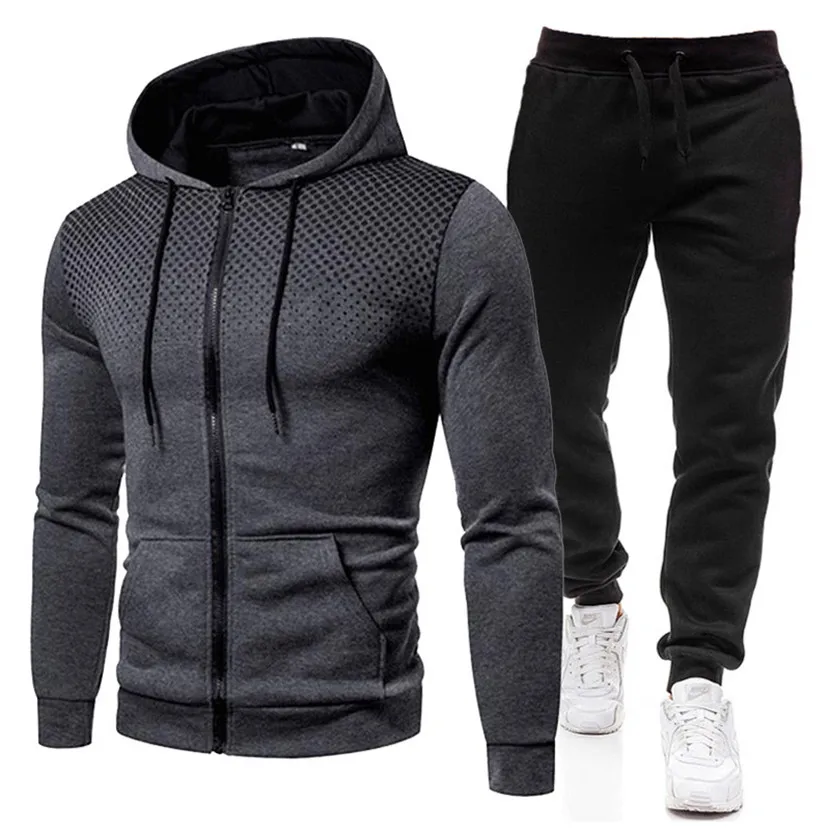 

Men's Set Casual Autumn New Hoodies + Pants Tracksuit Sportswear Long Hooded With Zipper Sweatshirts Set Harajuku Male Clothes
