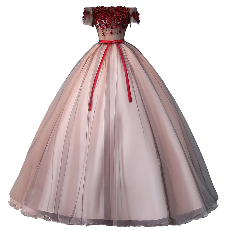 Женское Пышное Платье с открытыми плечами красное Тюлевое платье цветами 16