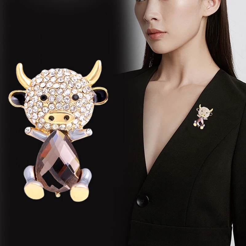 1 шт. Стразы милые эмалью с изображением коровы броши для женщин китайский быка