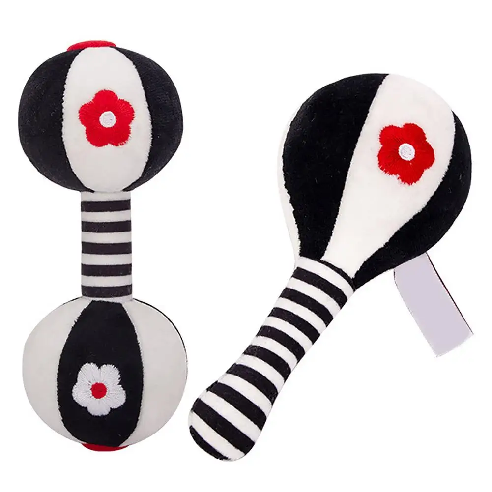 2pcs/set Novel Soft Baby Black&White Rattle Toy Set Sand Hammer Dumbbell Comfort Toy Toddler Infant Handbells Rattles Toy Gift