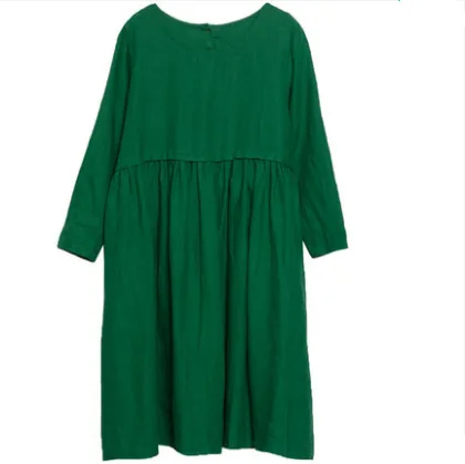 

Loose size women's fashion simple solid color linen Long Sleeve Dress