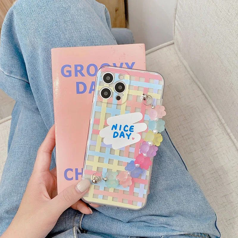 

Cute Candy color Bear hang rope Phone case For iphone 12 11 pro max 12mini XS MAX XR X 7 8 plus SE2020 clear Soft silicone cover