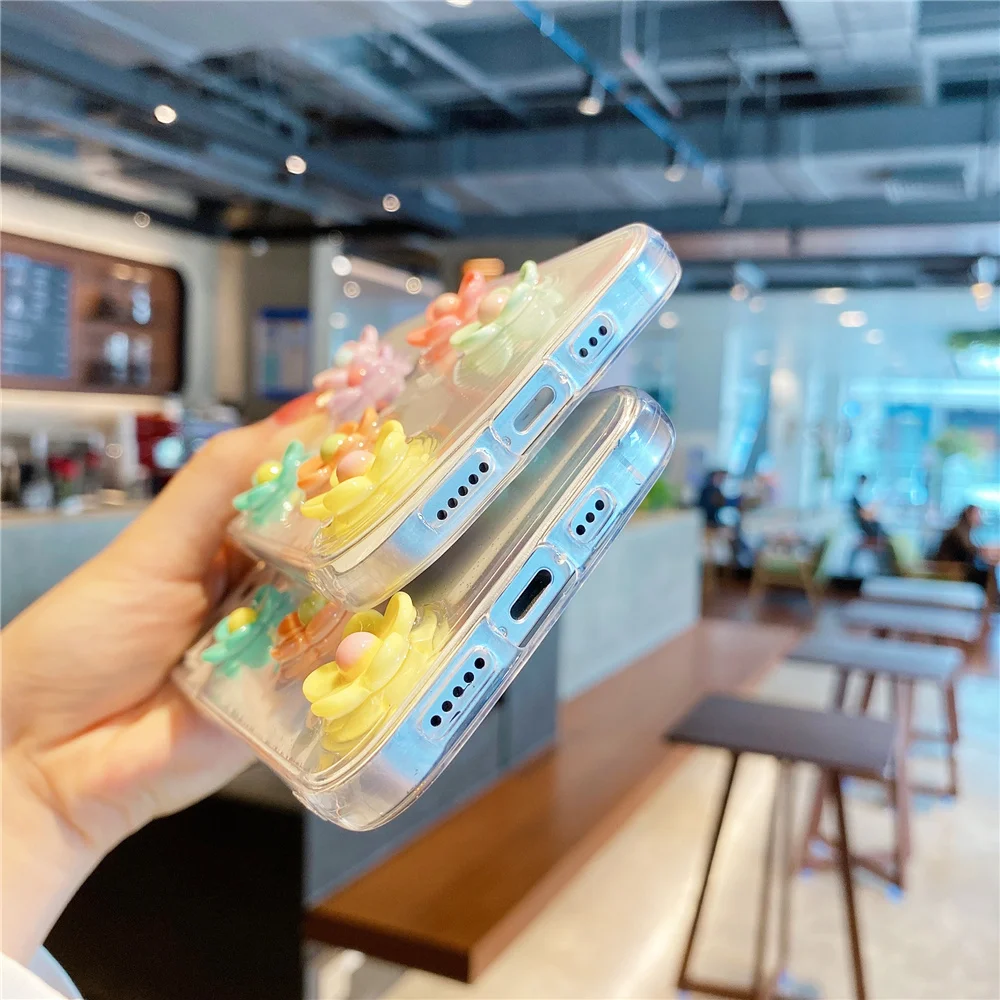 

Cartoon Colorful flowers Phone Case For iPhone 12 11 Pro Max X XR XS MAX 7 8 Plus 12 Mini 3D Cute Dragon Clear Soft Case Cover