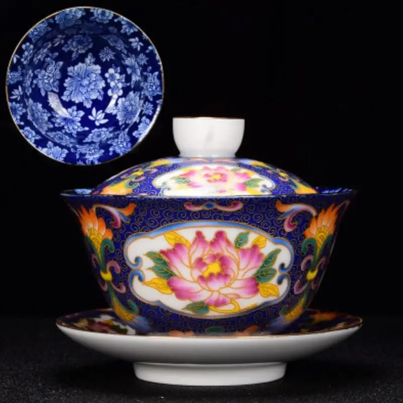 

150ml Jingdezhen Gaiwan Ceramic Porcelain Flower Bird Pattern Art Tea Bowl with Saucer Lid Kit Master Tea Tureen Drinkware Gift