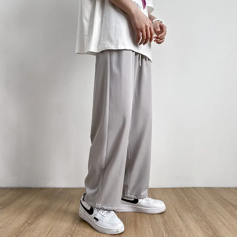 

Summer Thin Casual Pants Men's Fashion Multicolor Wide-leg Pants Men Streetwear Loose Breathable Straight Ice Silk Pants Mens