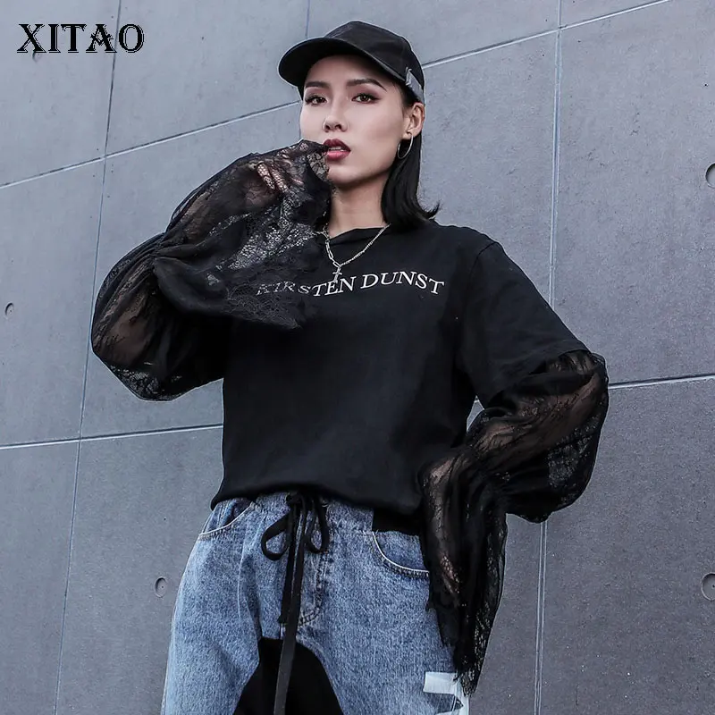 XITAO футболка с сетчатыми рукавами женская в Корейском стиле буквенным принтом