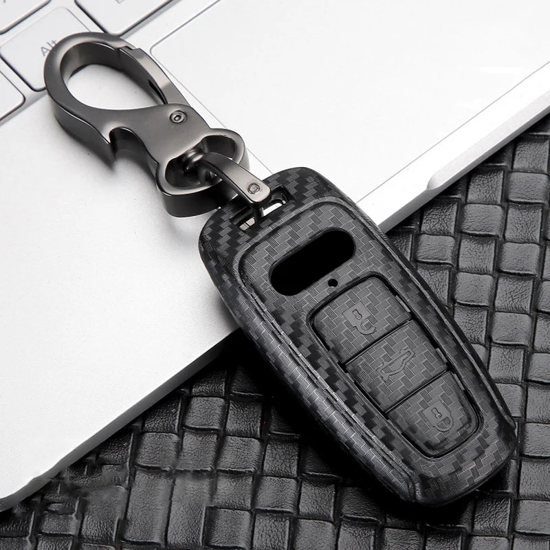 

Carbon Plastic car key fob cover case for audi A6L A7 A8 C8 Q8 D5 2018 2019 Remote Fob Cover Keychain Bag Accessories