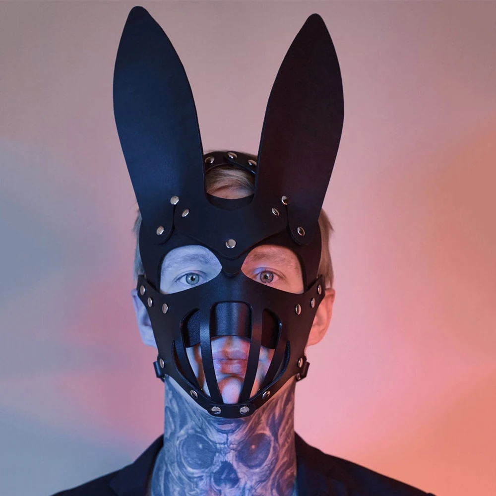 GAMPORL кролик черный кожаный Мужские маски Хэллоуин Карнавал Вечеринка