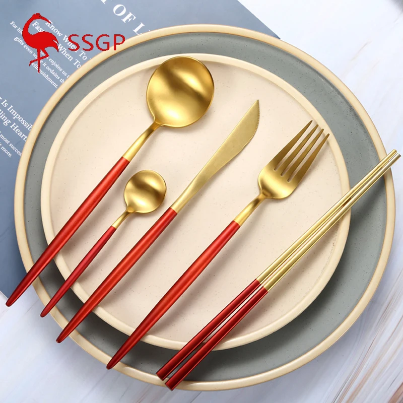 

SSGP 20 Pieces Stainless Steel Cutlery Set Utensils for Kitchen Knives Spoons Forks Chopsticks Christmas Tableware Dinner Gift