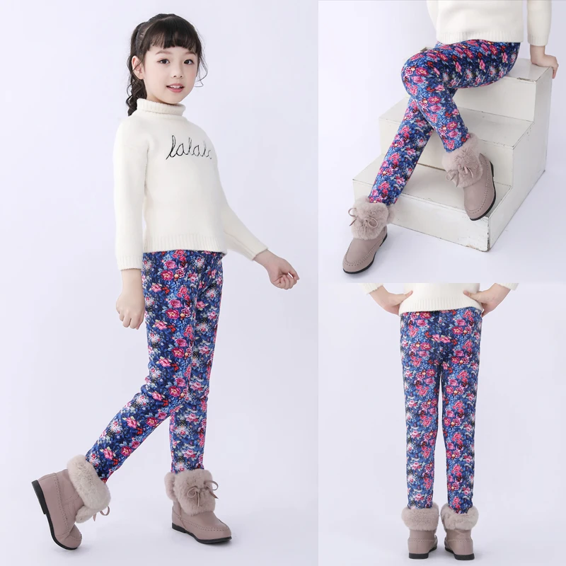 VEENIBEAR плотные теплые брюки для девочек бархатные леггинсы с цветочным принтом