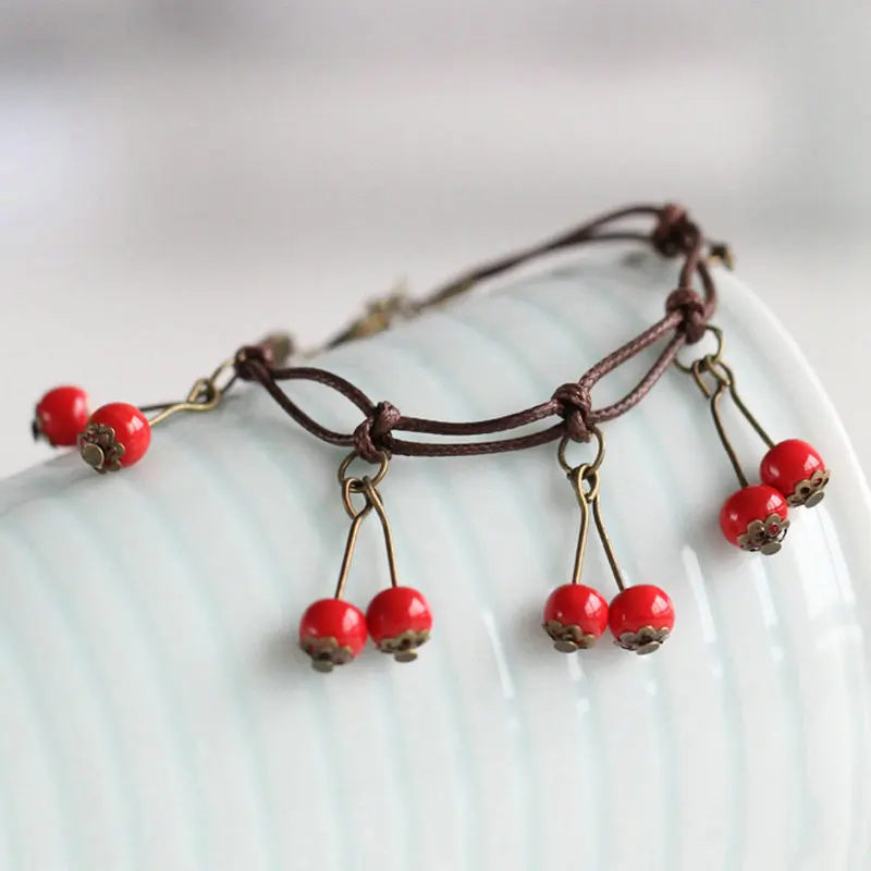 C084 бигбинг ювелирные изделия Модные красные керамические бусины Вишневый