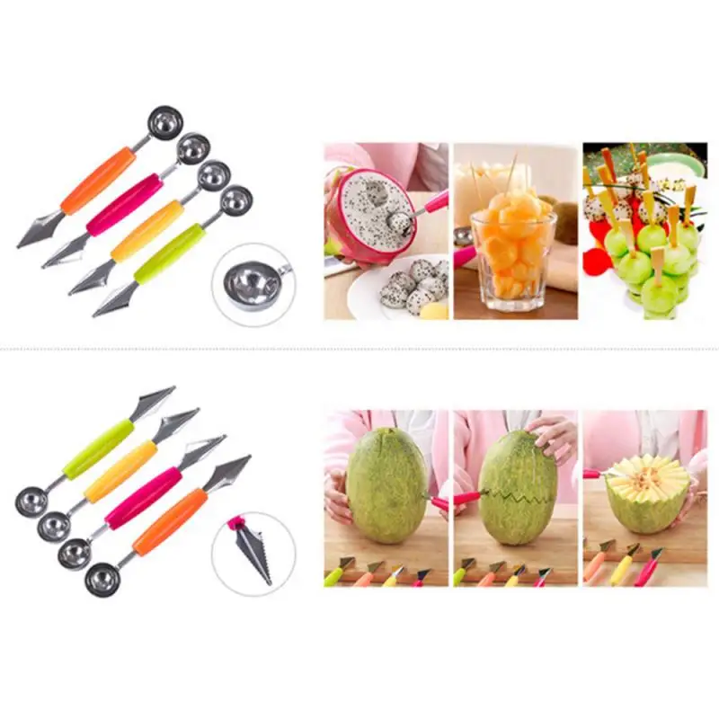 

Multipurpose Stainless Steel Fruit Spoon DIY Fruit Plate Double Cutting Tool Kitchen Carving Knife For Fruit Or Ice Cream Balls