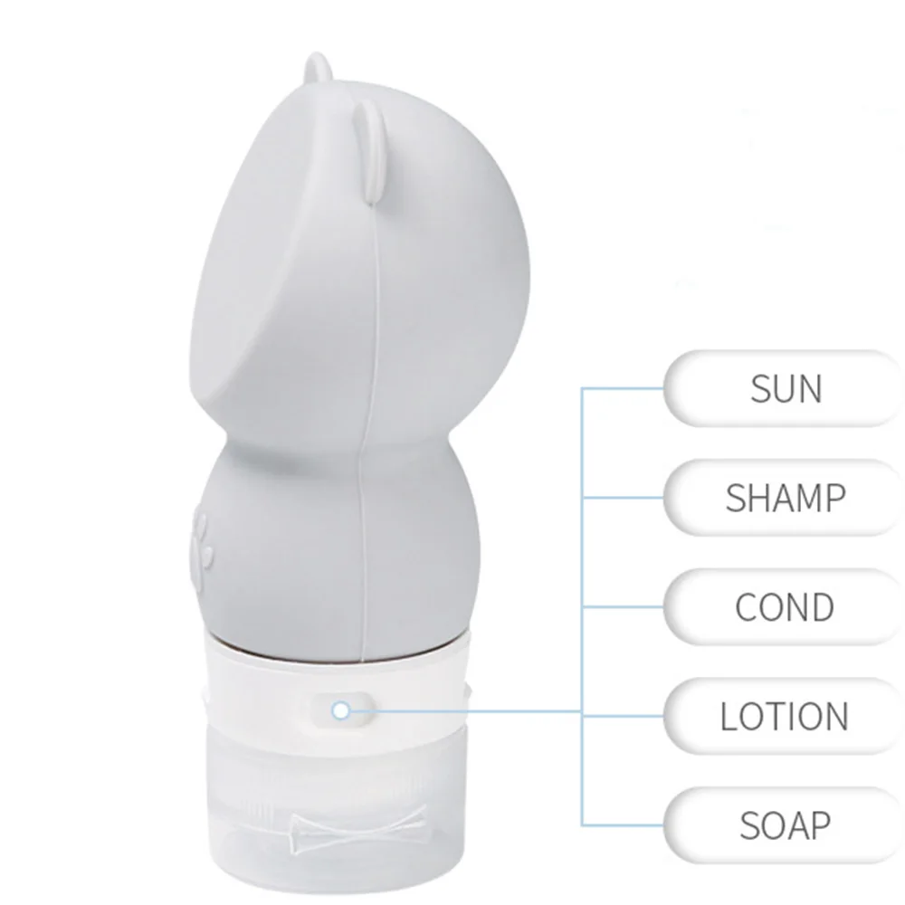 60ML Bear Eargrey Портативные круглые силиконовые бутылки для путешествий, контейнер для косметики, шампуня, яркие цвета, портативная силиконовая эмульсия для путешествий - Цвет: 60ML Bear Eargrey