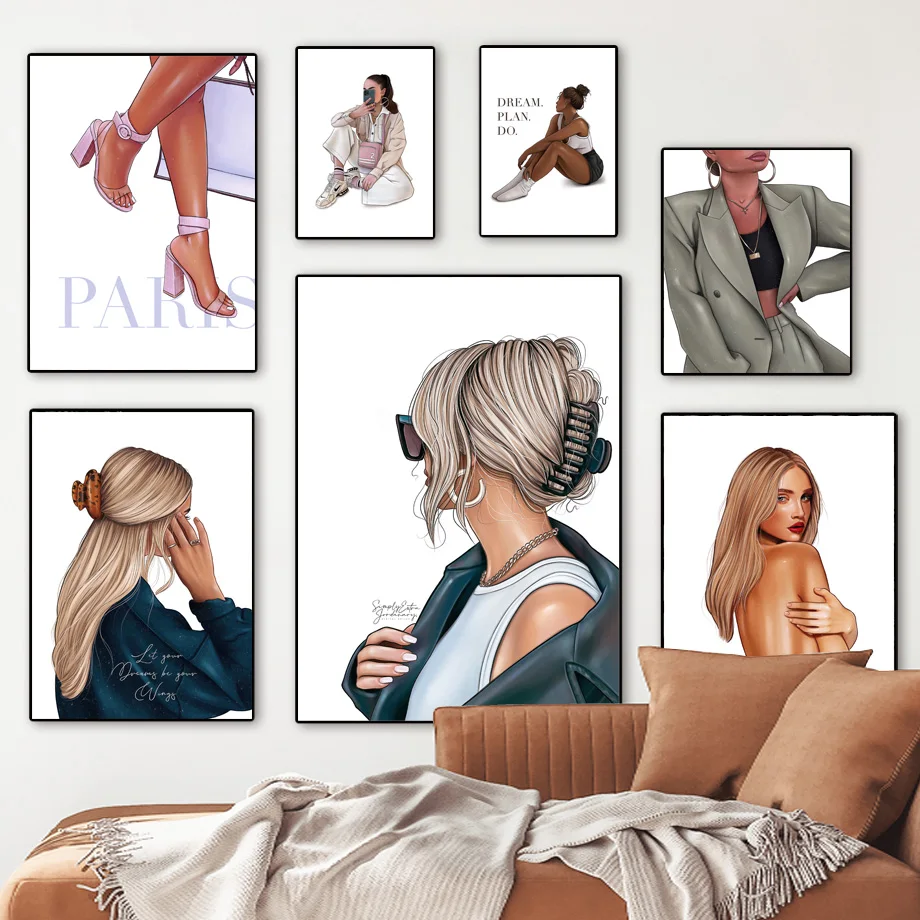 

Super Model Fashion Girl Illustration Nordic Posters And Prints Wall Art Canvas Painting Wall Pictures For Living Room Decor