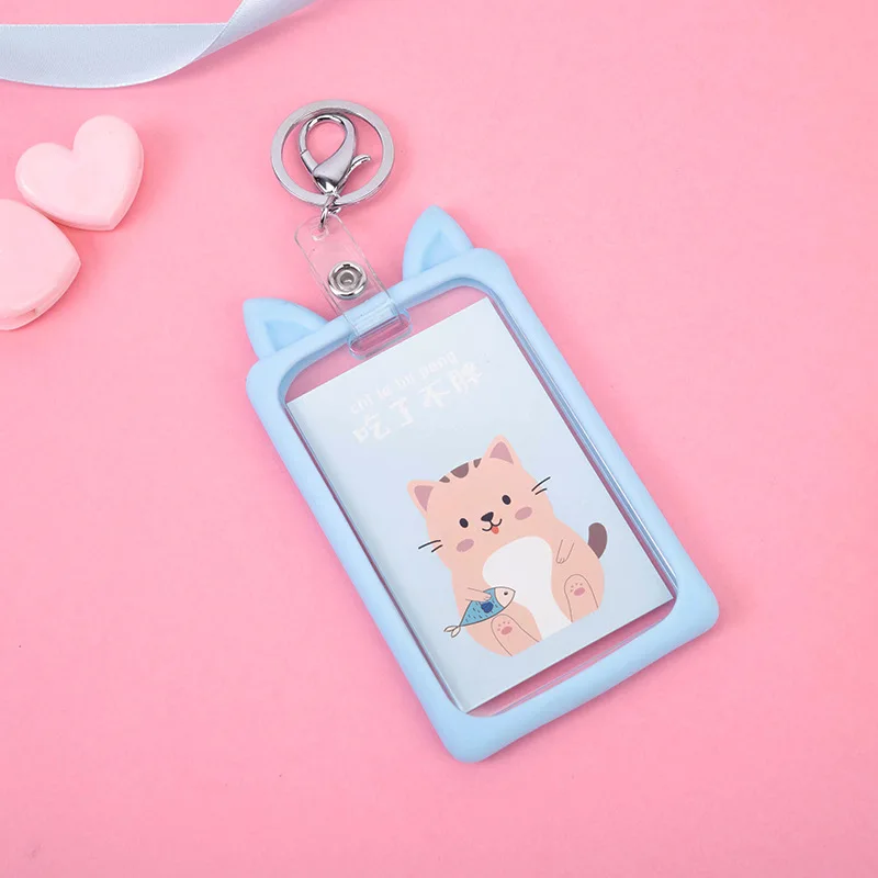 cat C Мультяшные животные, кошка, медведь, кошка, выдвижная катушка для значков, силиконовый держатель для студенческих карт, держатель для автобусной работы, кредитный держатель для карт, чехол - Цвет: cat C