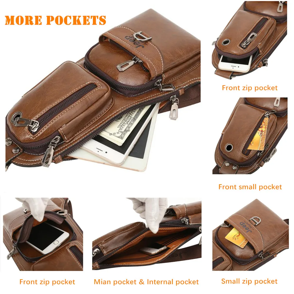 

JEEP BULUO BRAND New Men Messenger Bags Hot Crossbody Bag Famous Man's Leather Sling Chest Bag Fashion Casual 6196