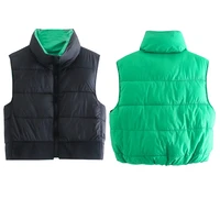 traf za black vest women fashion sleeveless down jacket female 2021 green puffer vest zip warm autum reversible gilet woman