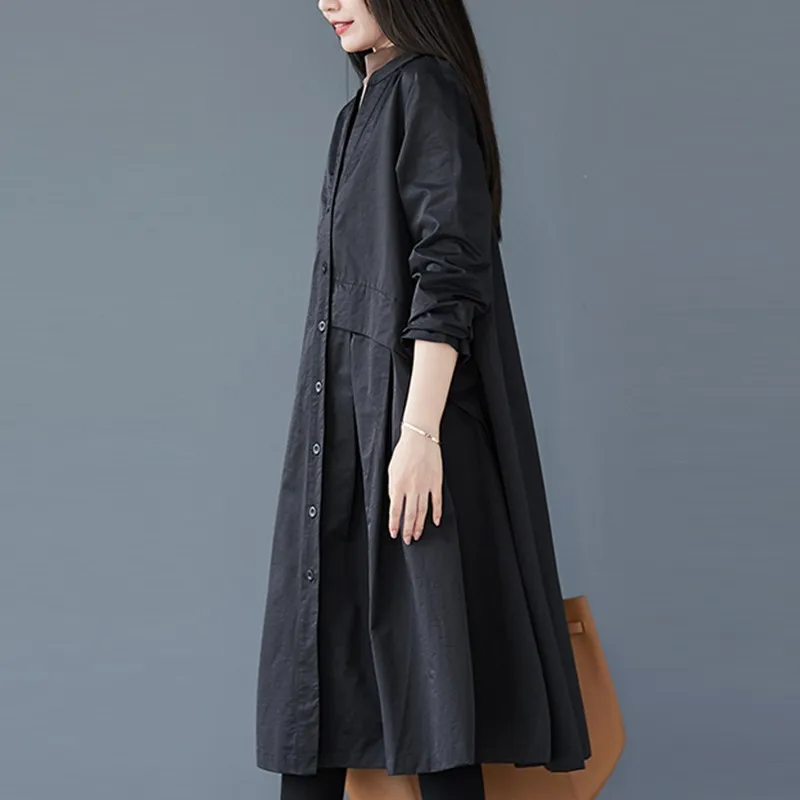 

Women Autumn Casual Long Coats New 2020 Arts Style Vintage Solid Color Single Breasted Loose Female Thin Trench Coats S1508