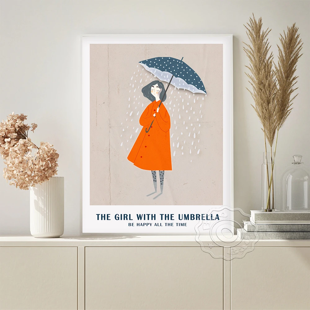 

Decorative Picture Girl Umberlla Art Prints Poster Modern Minimalist Wall Stickers Living Room Bedroom Bedside Background Decor